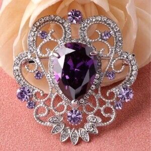 Elegant‎ Silver brooch with purple gems